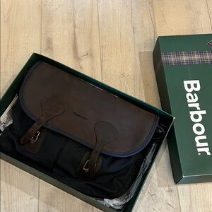 Barbour Dark Brown and Navy Messenger Bag — Wax Leather Tarras